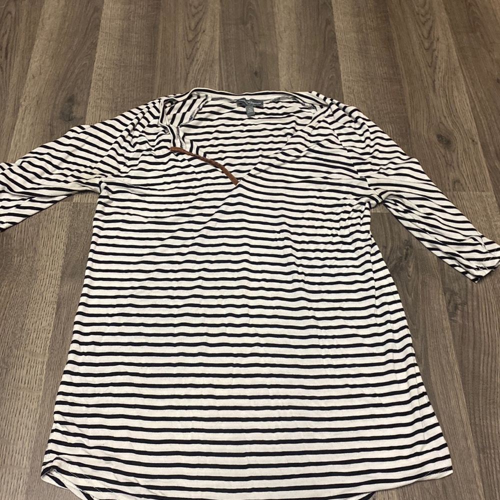 Black and white striped half sleeve blouse